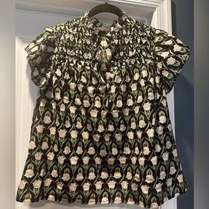 Mint Velvet Floral Black, White, Green Women's Top